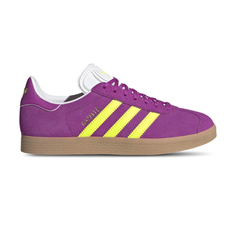 adidas Gazelle Purple Sneakers with Yellow Stripes & Gum Soles