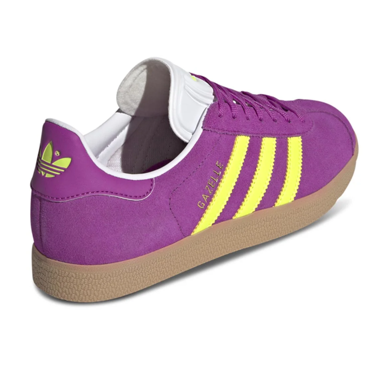 adidas Gazelle Purple Sneakers with Yellow Stripes & Gum Soles