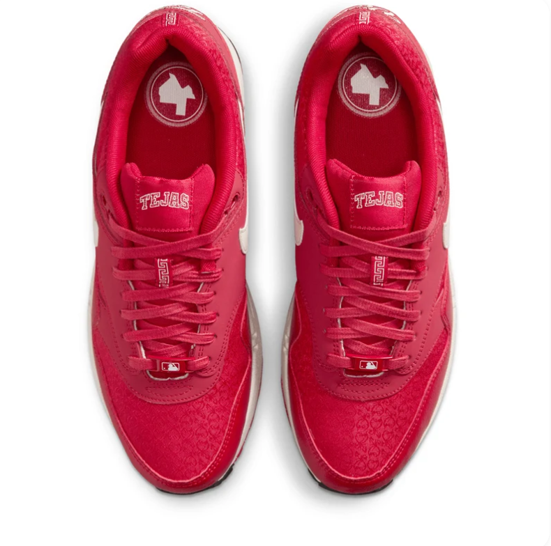 Nike Air Max Red Sneakers with Cream Swooshes & Viva Tejas Details