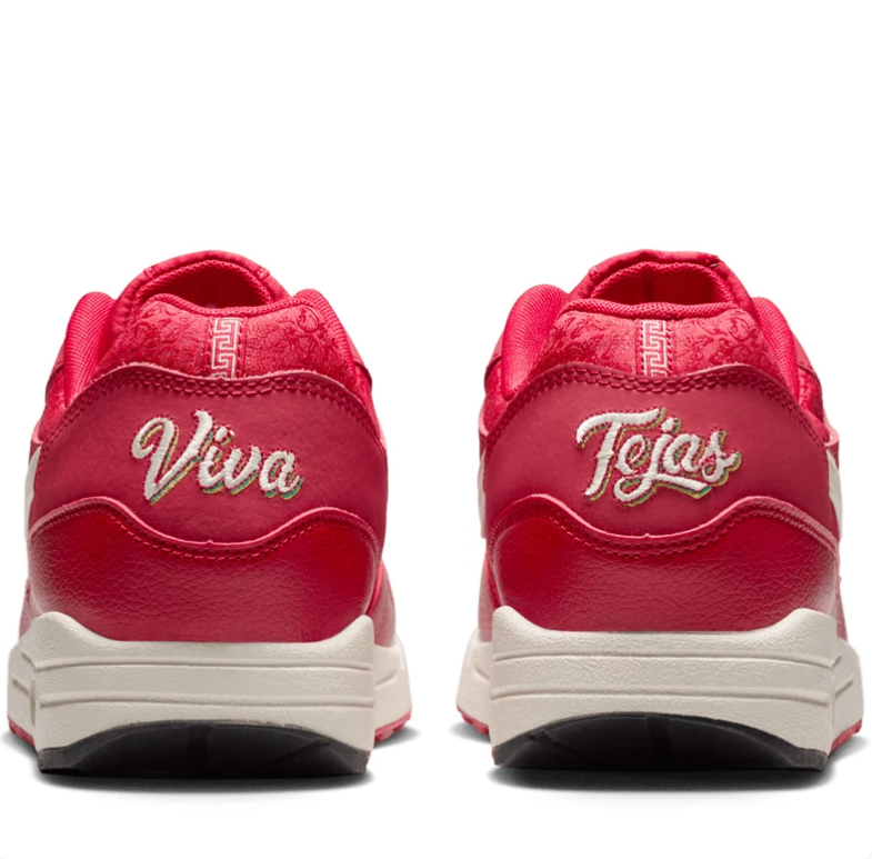 Nike Air Max Red Sneakers with Cream Swooshes & Viva Tejas Details