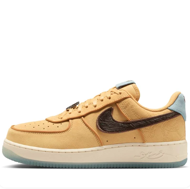 Nike Wheat Low-Top Sneakers with Brown Swooshes & Pale Blue Accents