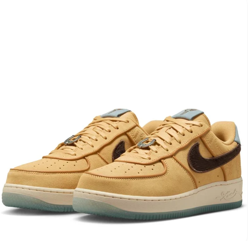 Nike Wheat Low-Top Sneakers with Brown Swooshes & Pale Blue Accents