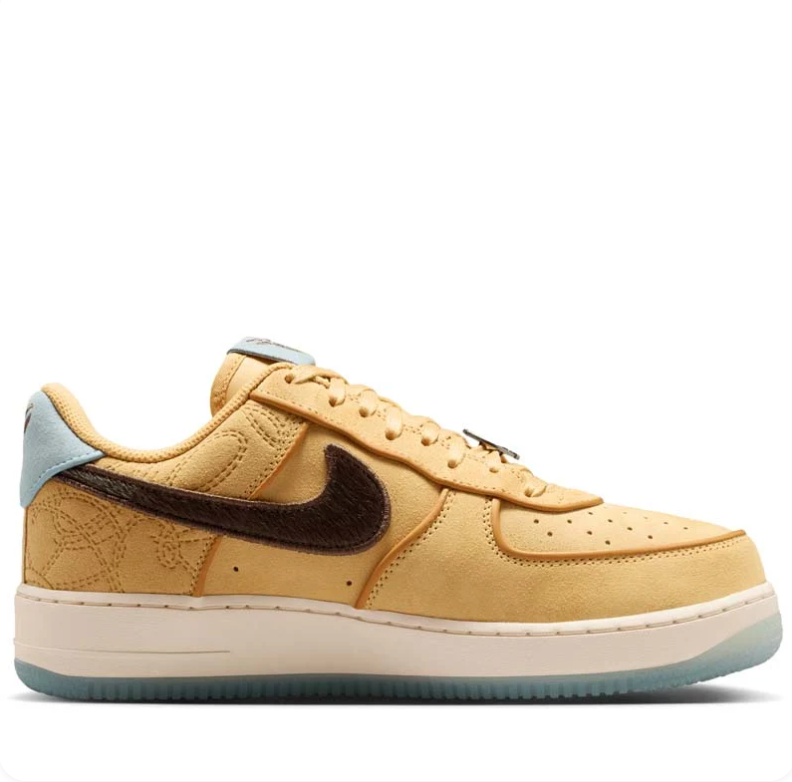 Nike Wheat Low-Top Sneakers with Brown Swooshes & Pale Blue Accents