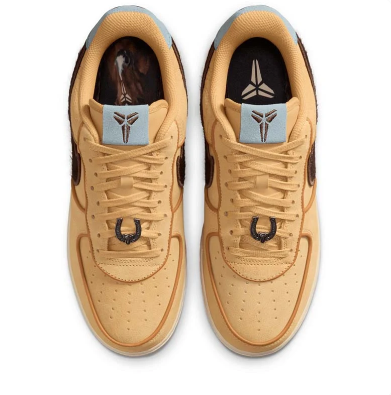 Nike Wheat Low-Top Sneakers with Brown Swooshes & Pale Blue Accents