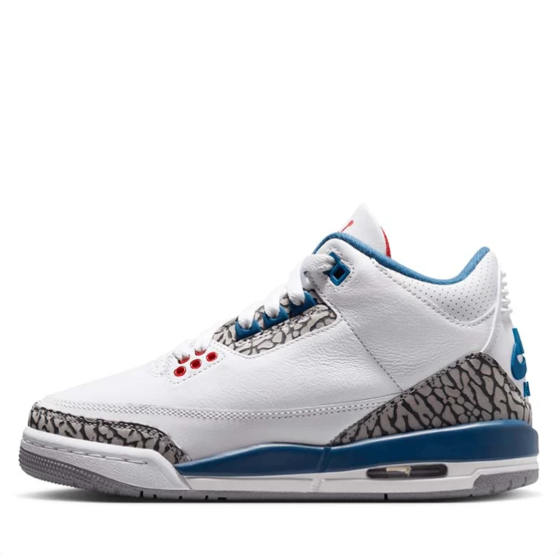 Air Jordan White & Blue Sneakers with Elephant-Print Details and Red Accents