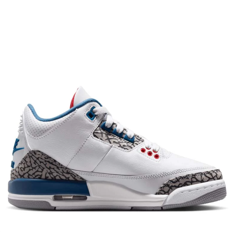 Air Jordan White & Blue Sneakers with Elephant-Print Details and Red Accents
