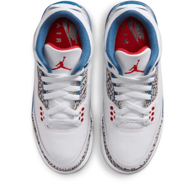 Air Jordan White & Blue Sneakers with Elephant-Print Details and Red Accents