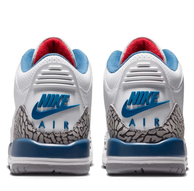 Air Jordan White & Blue Sneakers with Elephant-Print Details and Red Accents
