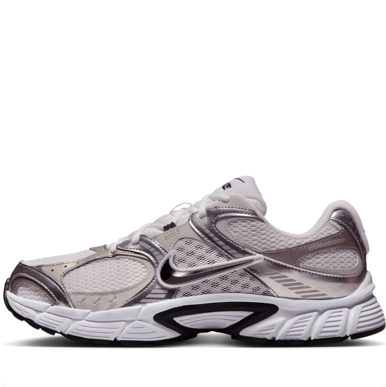 Nike White & Metallic Silver Sneakers with Black Swoosh Details