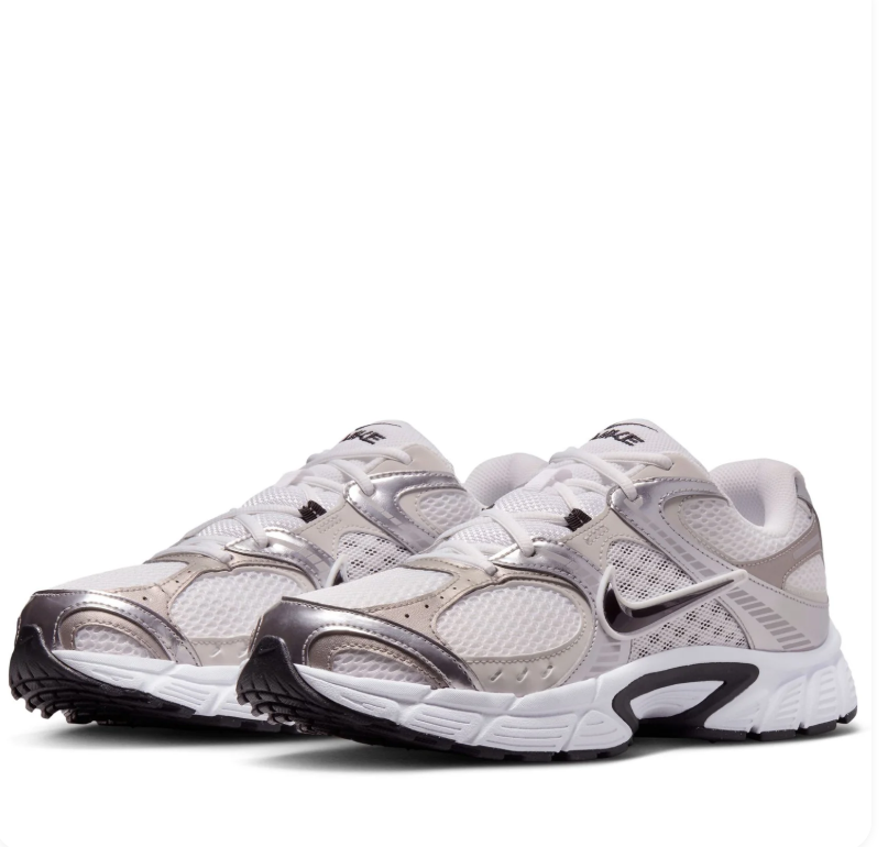 Nike White & Metallic Silver Sneakers with Black Swoosh Details