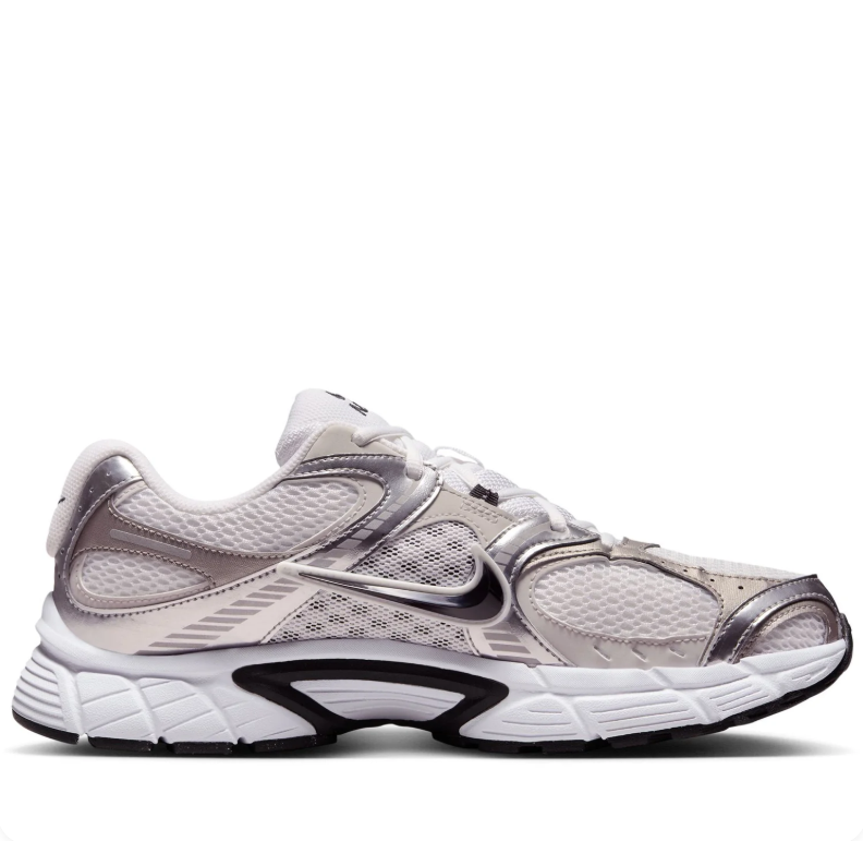 Nike White & Metallic Silver Sneakers with Black Swoosh Details