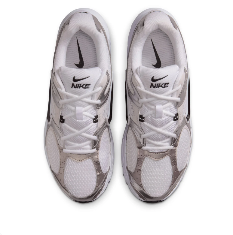 Nike White & Metallic Silver Sneakers with Black Swoosh Details