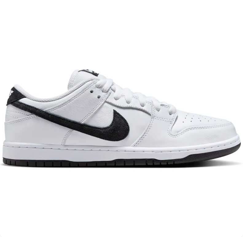 Nike SB Dunk Low Pro White Sneakers with Black Swooshes