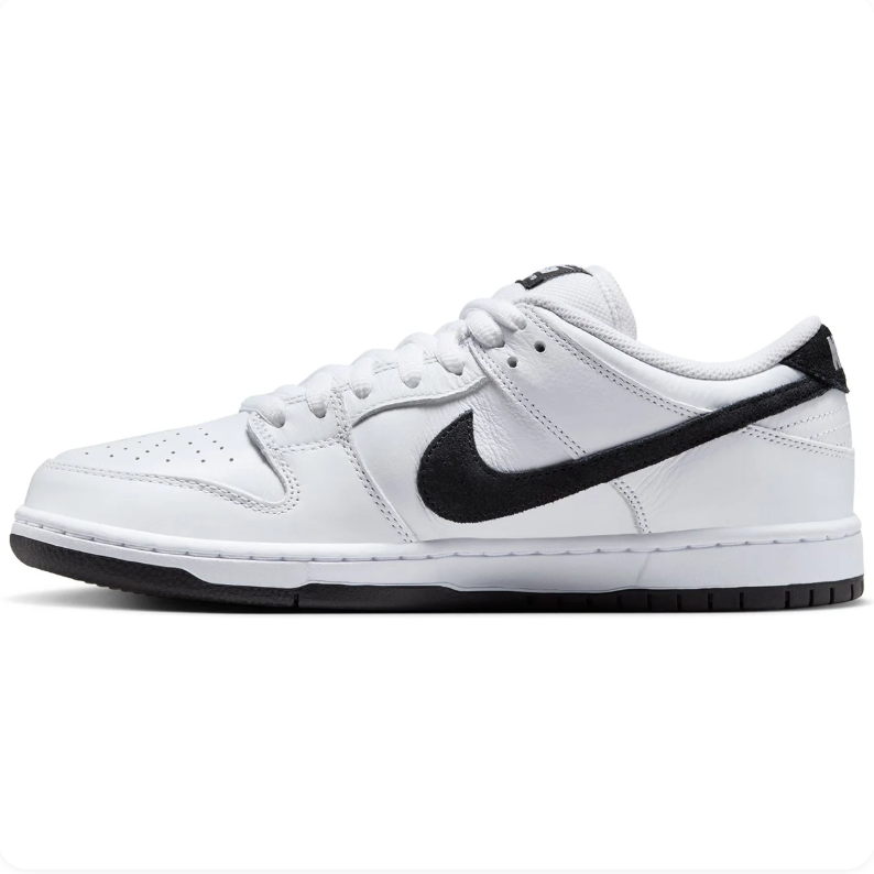 Nike SB Dunk Low Pro White Sneakers with Black Swooshes