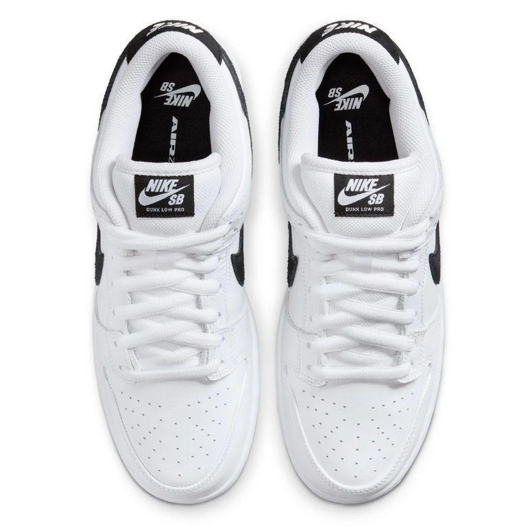 Nike SB Dunk Low Pro White Sneakers with Black Swooshes