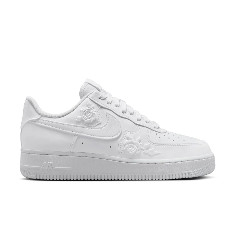 Nike All-White Low-Top Sneakers with Raised Rose Details