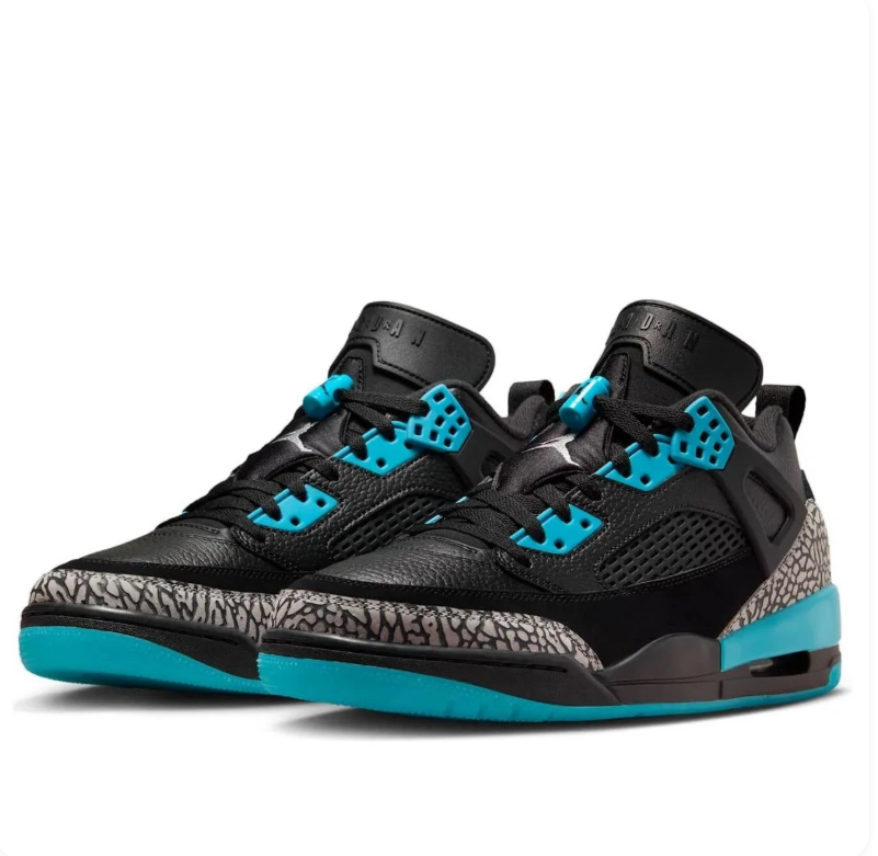 Air Jordan Black & Turquoise Sneakers with Gray Elephant-Print Details