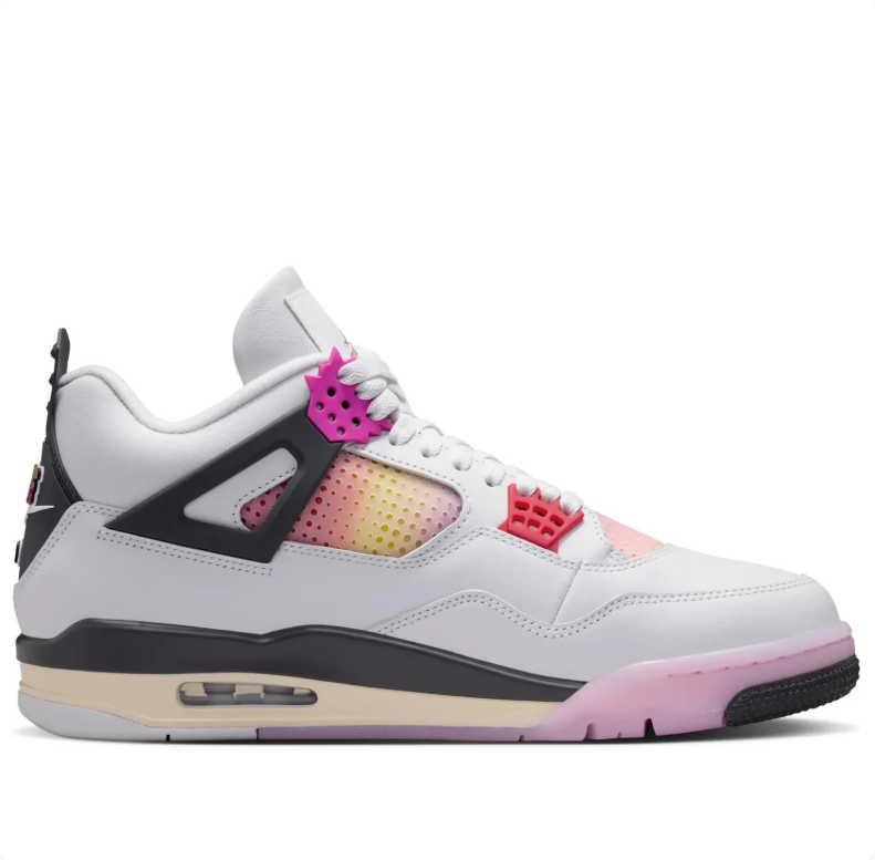 Air Jordan White Sneakers with Pink & Yellow Gradient Details