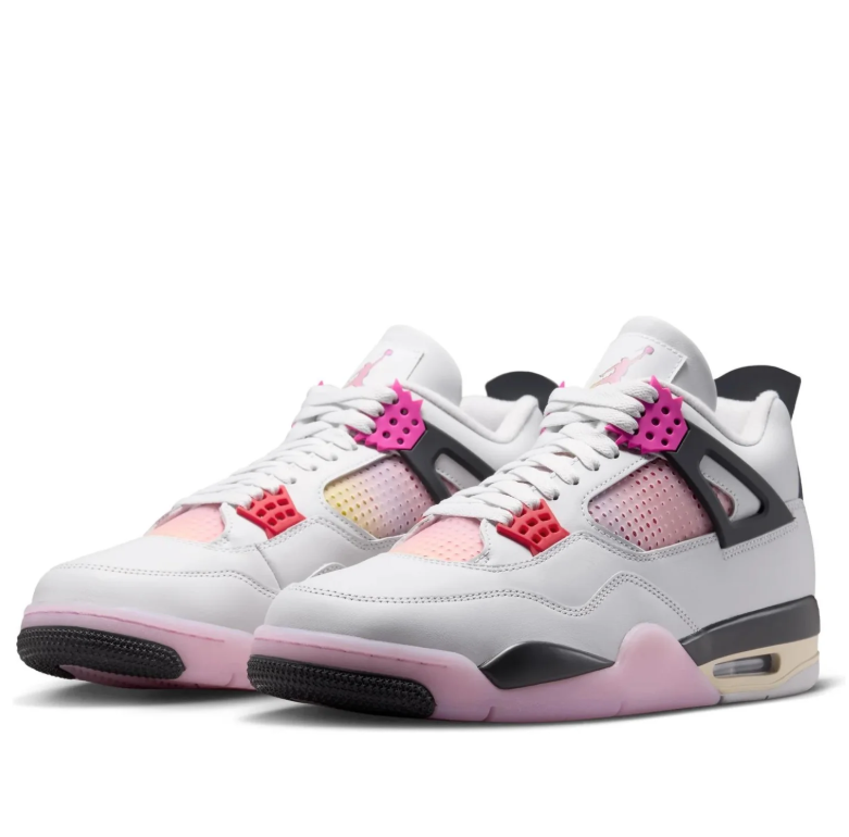 Air Jordan White Sneakers with Pink & Yellow Gradient Details