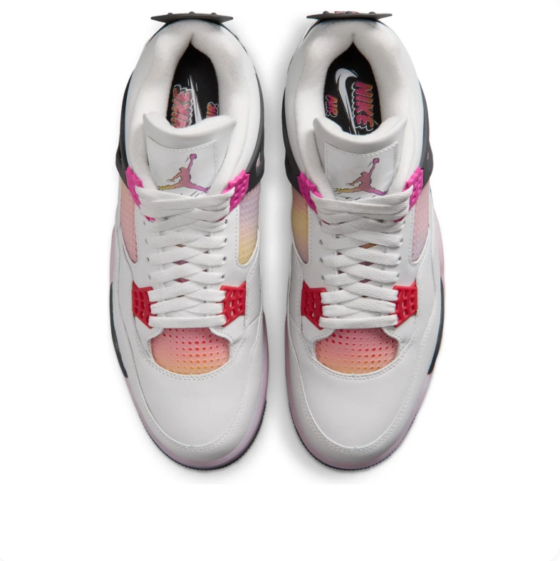 Air Jordan White Sneakers with Pink & Yellow Gradient Details