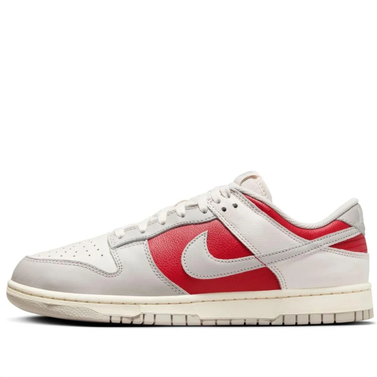 Nike White & Light Gray Low-Top Sneakers with Red Panels & Cream Soles