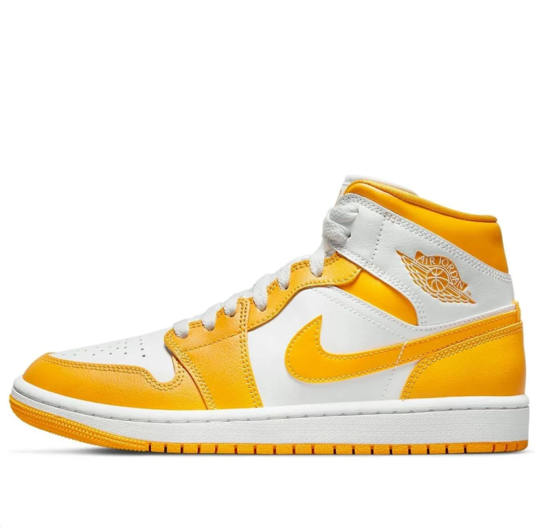 Air Jordan Mid-Top Sneakers in White & Golden Yellow