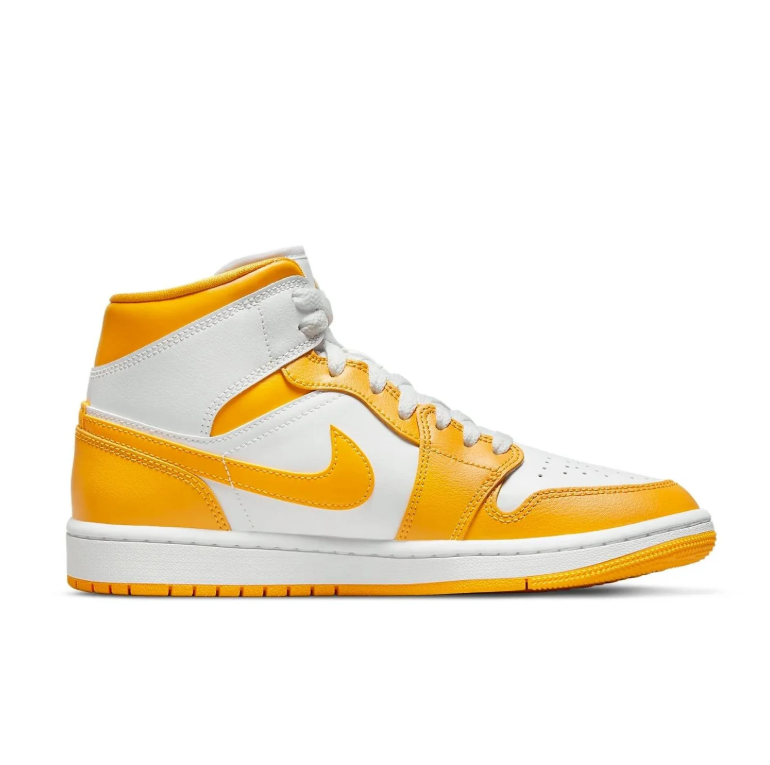Air Jordan Mid-Top Sneakers in White & Golden Yellow