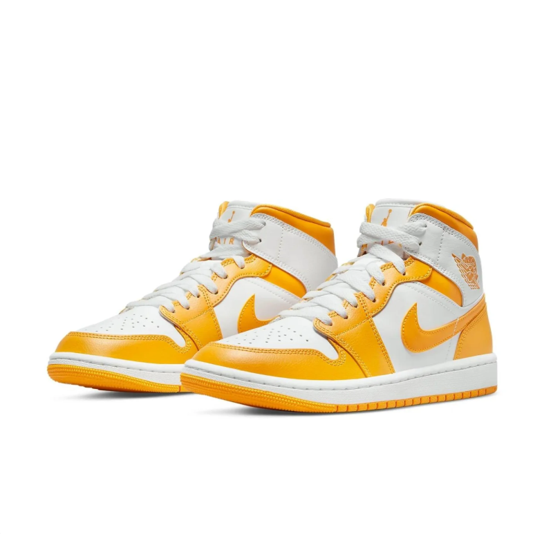 Air Jordan Mid-Top Sneakers in White & Golden Yellow