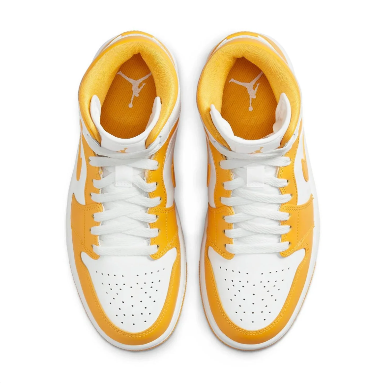 Air Jordan Mid-Top Sneakers in White & Golden Yellow