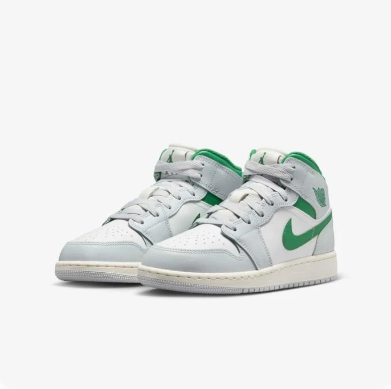 Air Jordan Mid-Top Sneakers in White, Light Gray & Green