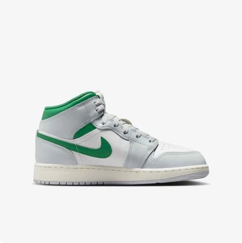 Air Jordan Mid-Top Sneakers in White, Light Gray & Green