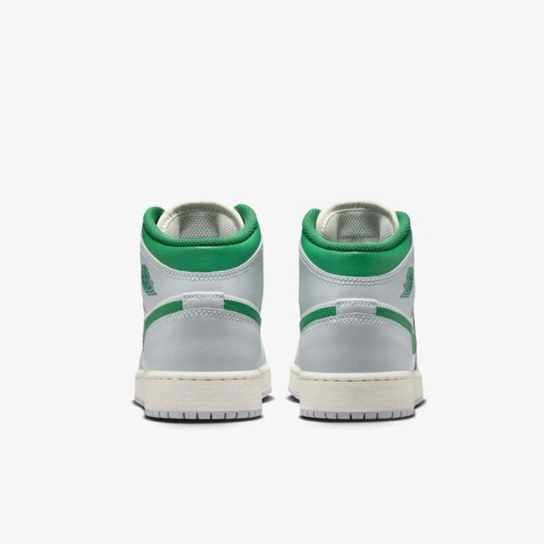 Air Jordan Mid-Top Sneakers in White, Light Gray & Green