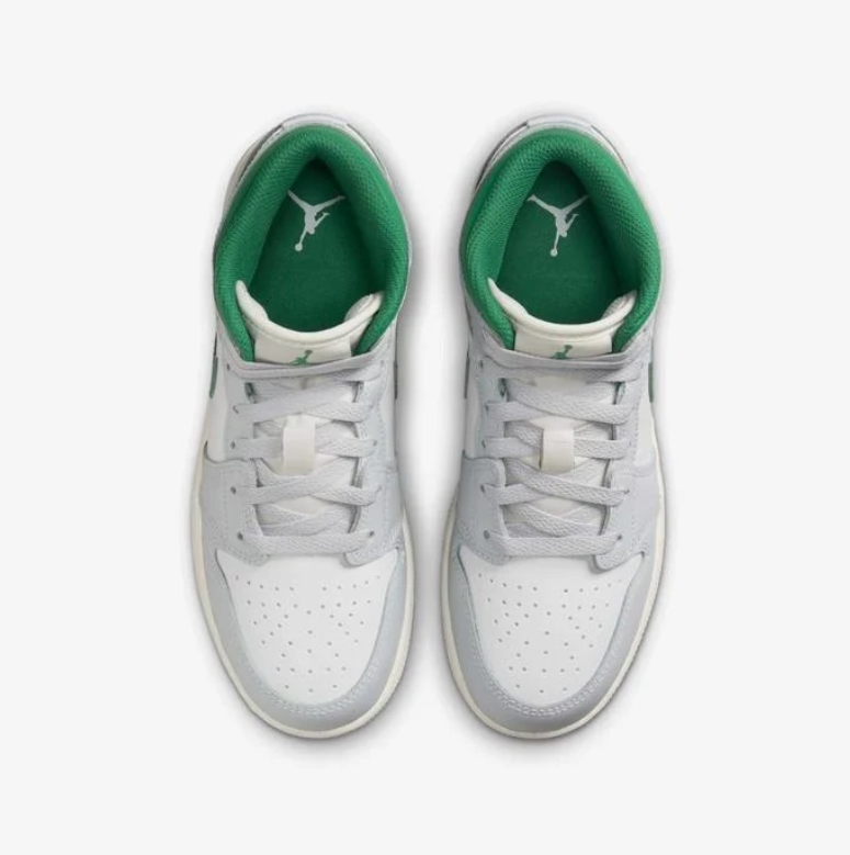 Air Jordan Mid-Top Sneakers in White, Light Gray & Green
