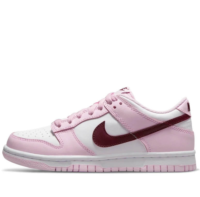 Nike Pink & White Low-Top Sneakers with Burgundy Swoosh Details