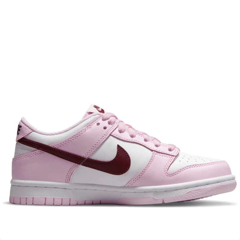 Nike Pink & White Low-Top Sneakers with Burgundy Swoosh Details