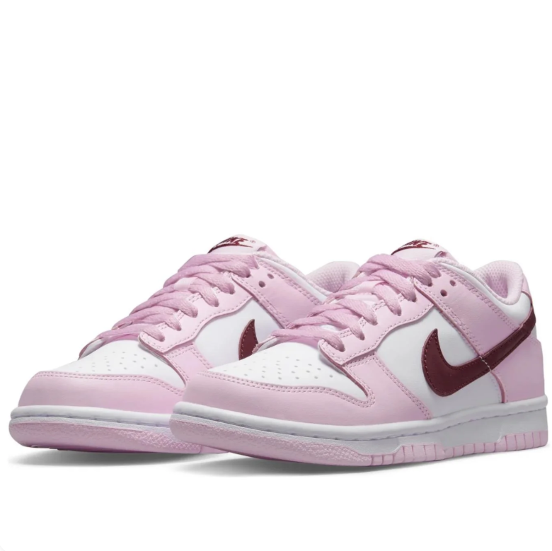 Nike Pink & White Low-Top Sneakers with Burgundy Swoosh Details