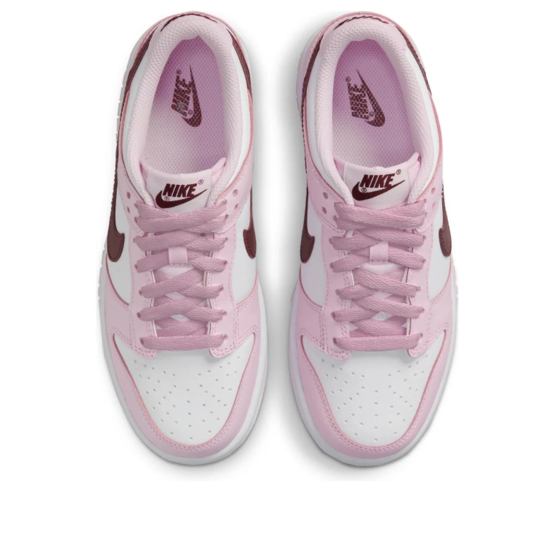 Nike Pink & White Low-Top Sneakers with Burgundy Swoosh Details
