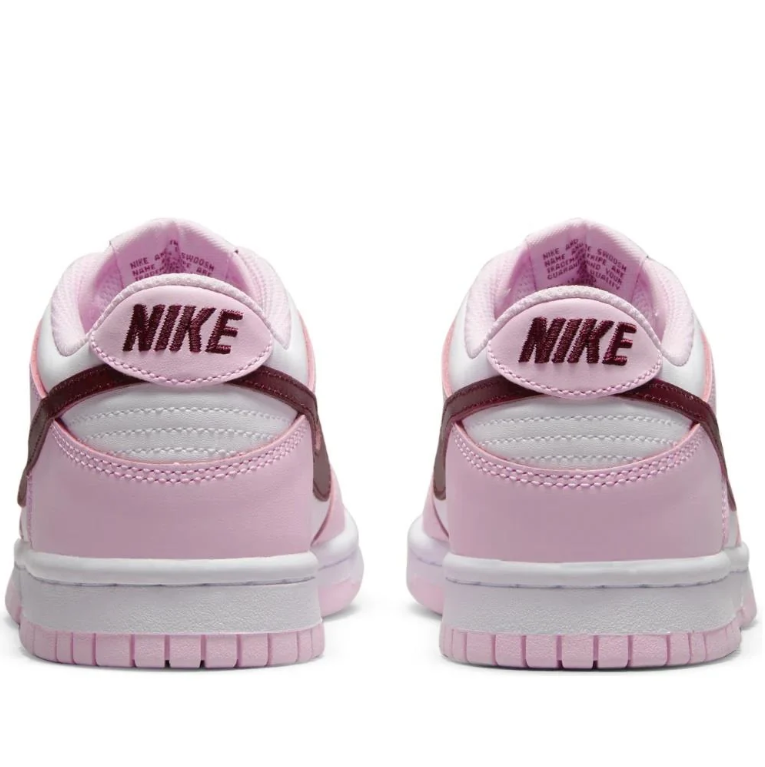 Nike Pink & White Low-Top Sneakers with Burgundy Swoosh Details