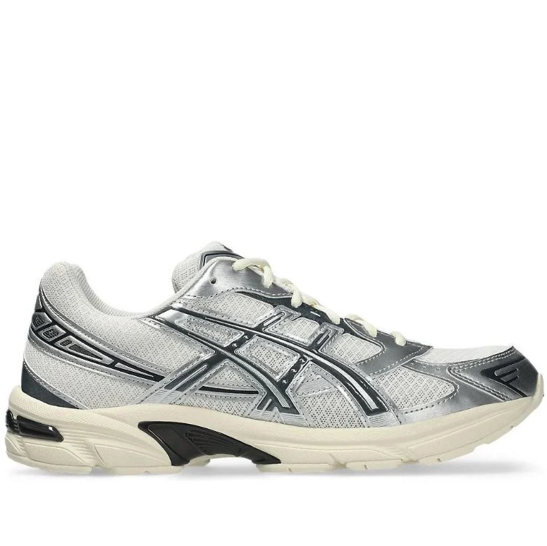 ASICS Silver & White Sneakers with Black Details & Cream Soles