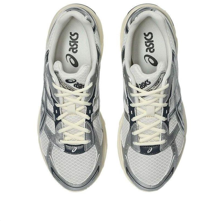 ASICS Silver & White Sneakers with Black Details & Cream Soles
