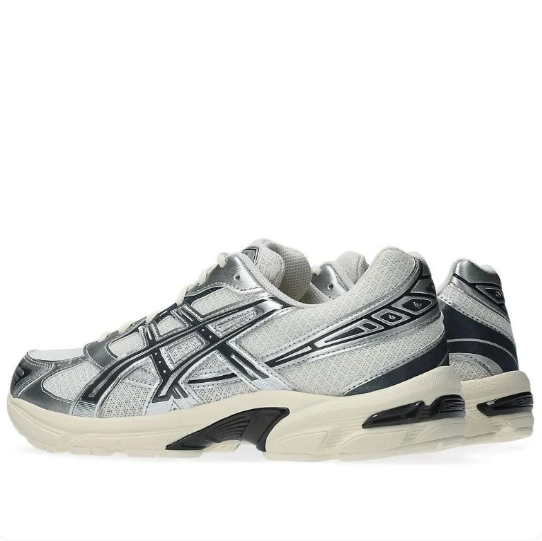 ASICS Silver & White Sneakers with Black Details & Cream Soles