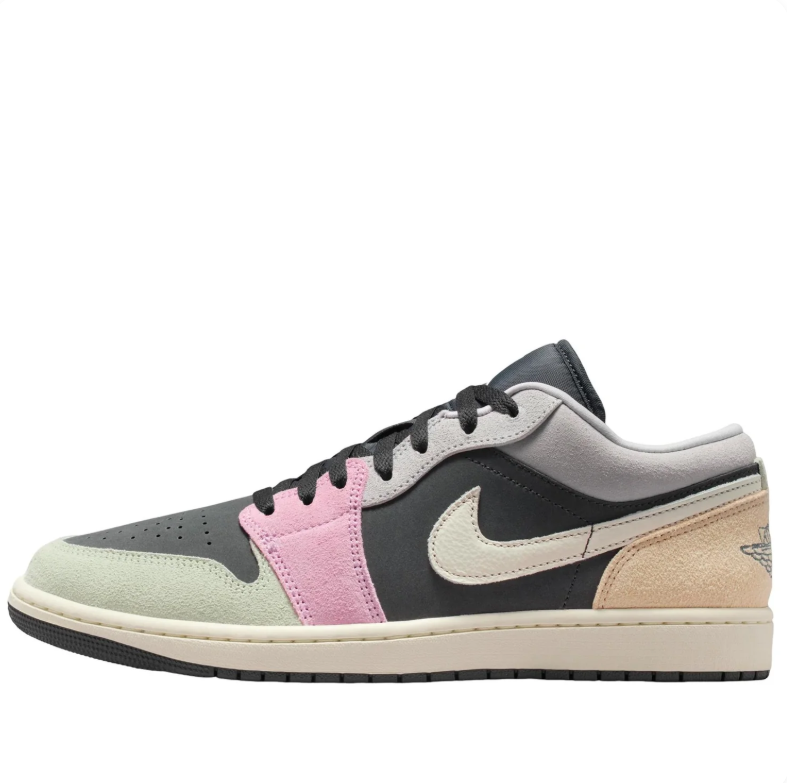 Air Jordan Low-Top Sneakers in Charcoal with Pastel Pink, Mint & Beige Accents