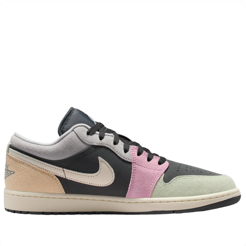 Air Jordan Low-Top Sneakers in Charcoal with Pastel Pink, Mint & Beige Accents