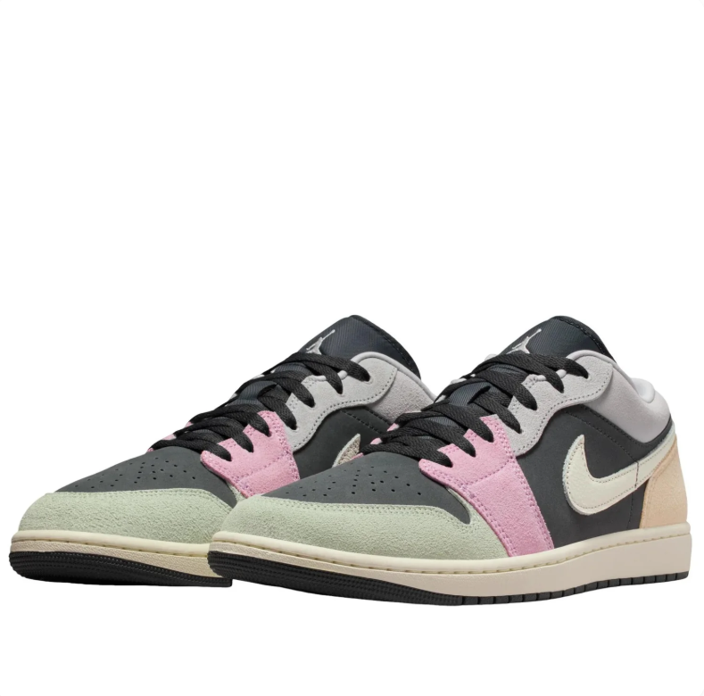 Air Jordan Low-Top Sneakers in Charcoal with Pastel Pink, Mint & Beige Accents