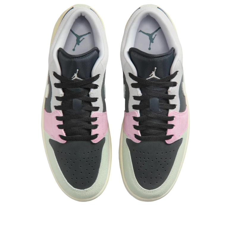 Air Jordan Low-Top Sneakers in Charcoal with Pastel Pink, Mint & Beige Accents