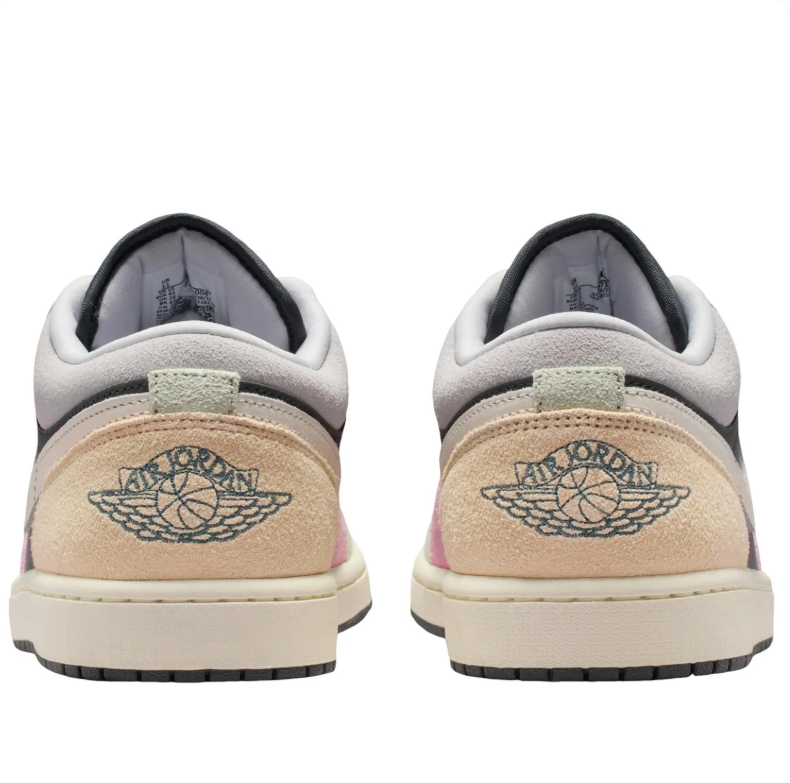 Air Jordan Low-Top Sneakers in Charcoal with Pastel Pink, Mint & Beige Accents