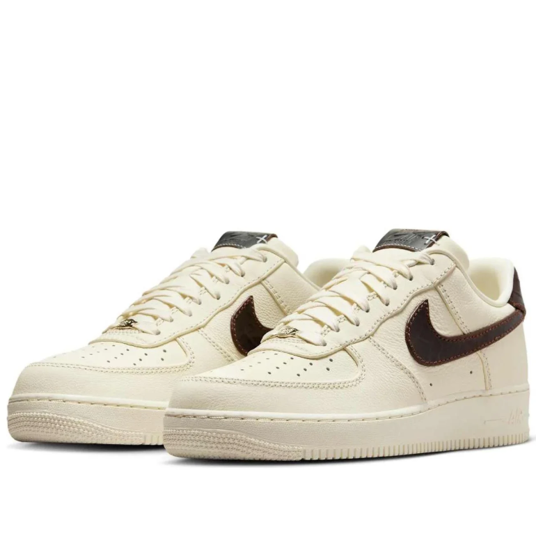 Nike Cream Low-Top Sneakers with Glossy Dark Brown Swoosh Details