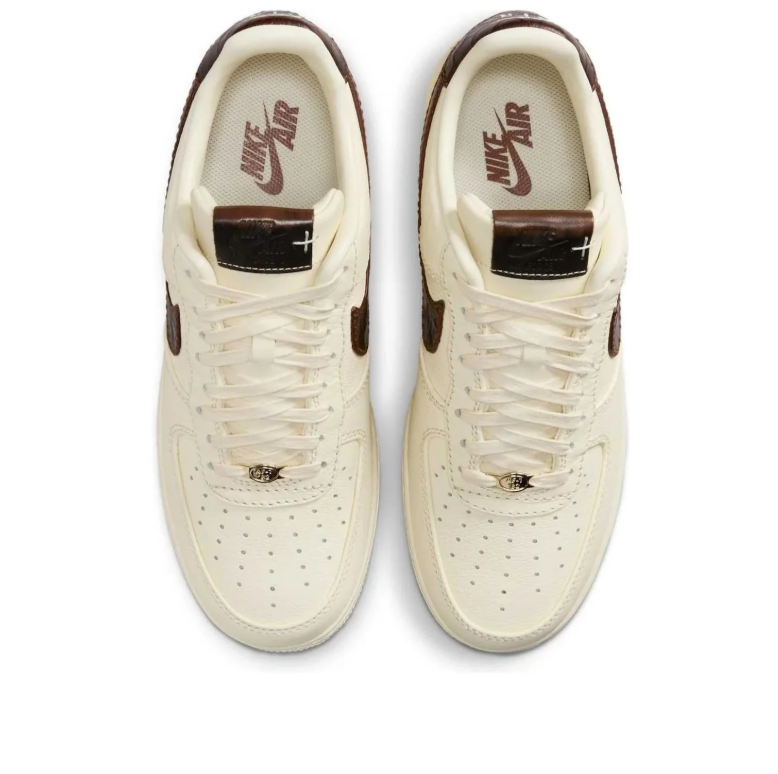 Nike Cream Low-Top Sneakers with Glossy Dark Brown Swoosh Details