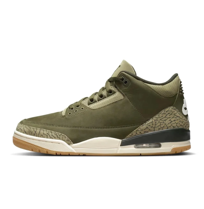 Air Jordan Olive Green Sneakers with Elephant-Print Details & Gum Soles