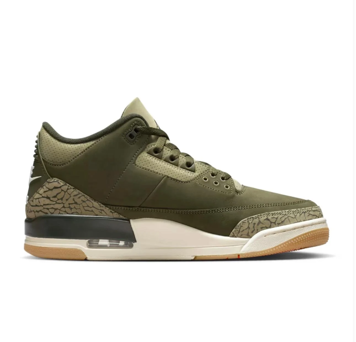 Air Jordan Olive Green Sneakers with Elephant-Print Details & Gum Soles